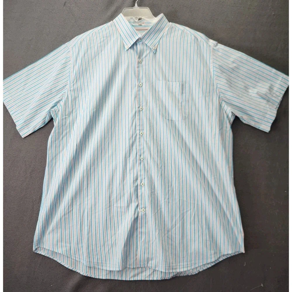 Peter Millar Men's Aqua White Pink Stripe Cotton Casual Dress Preppy‎ Shirt XXL